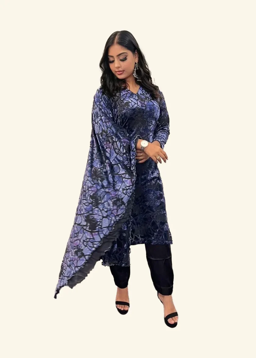 Blauw Velvet Plachi Suit