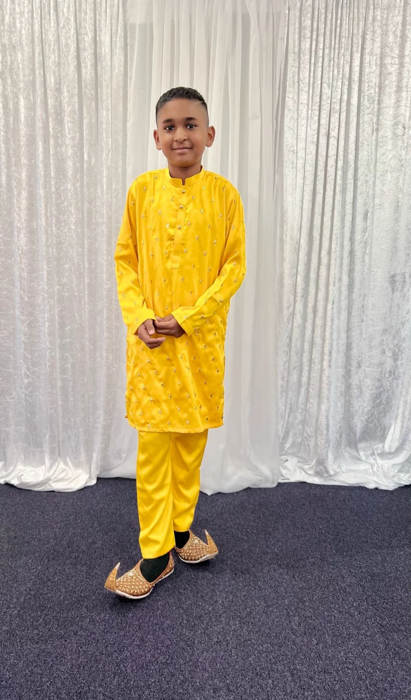 Kurta Pyjama Silk Geel - Afbeelding 2