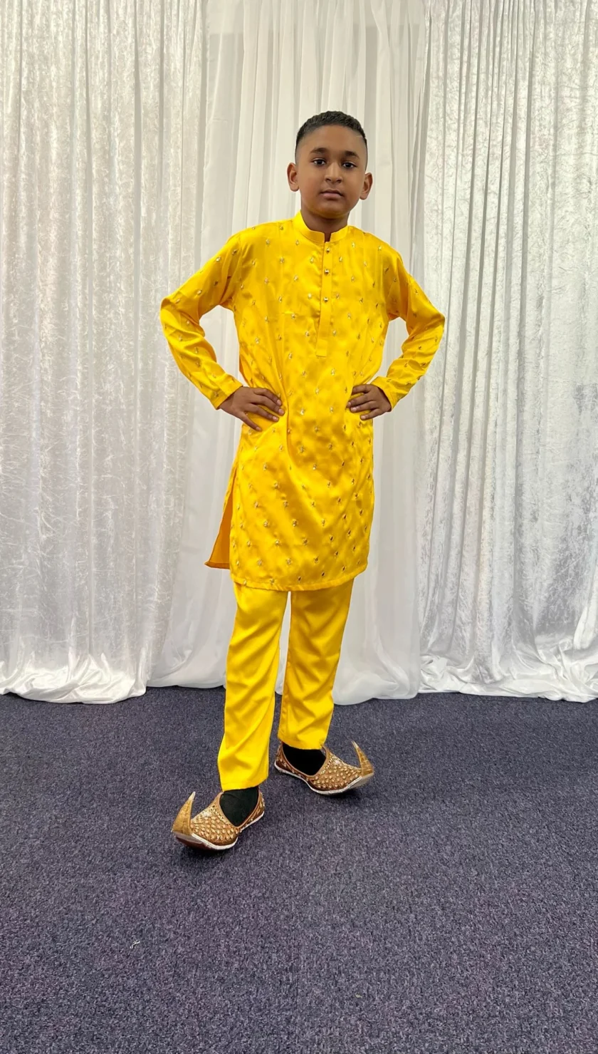 Kurta Pyjama Silk Geel - Afbeelding 3