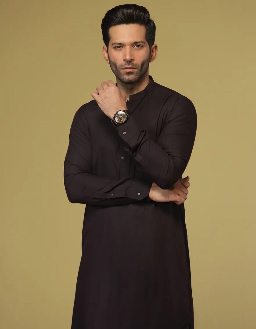 Junaid Jamshed Shalwaar Kameez Donkerbruin maat M en XL 5007 - Afbeelding 2