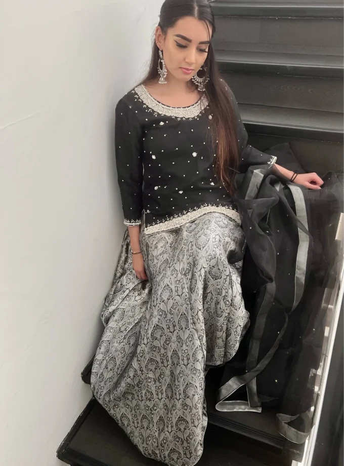 Lehenga Zwart Met Zilver