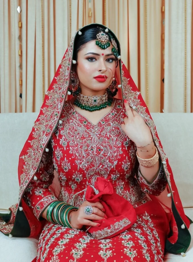 Bridal Lehenga Rood Met Groen