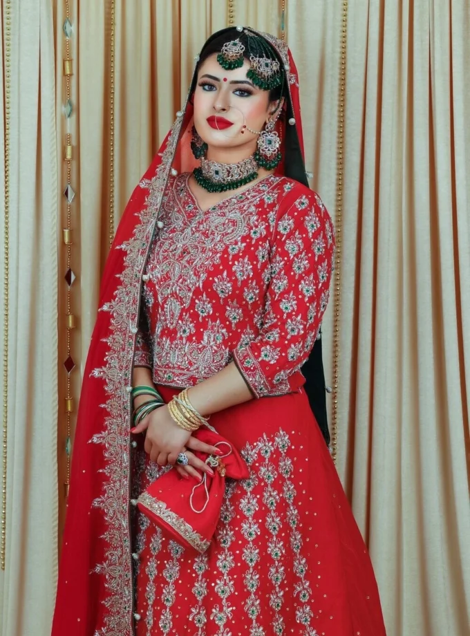 Bridal Lehenga Rood Met Groen