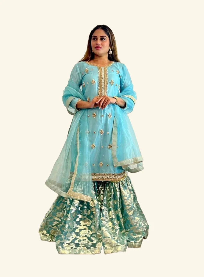 Gharara Turquoise Met Goud