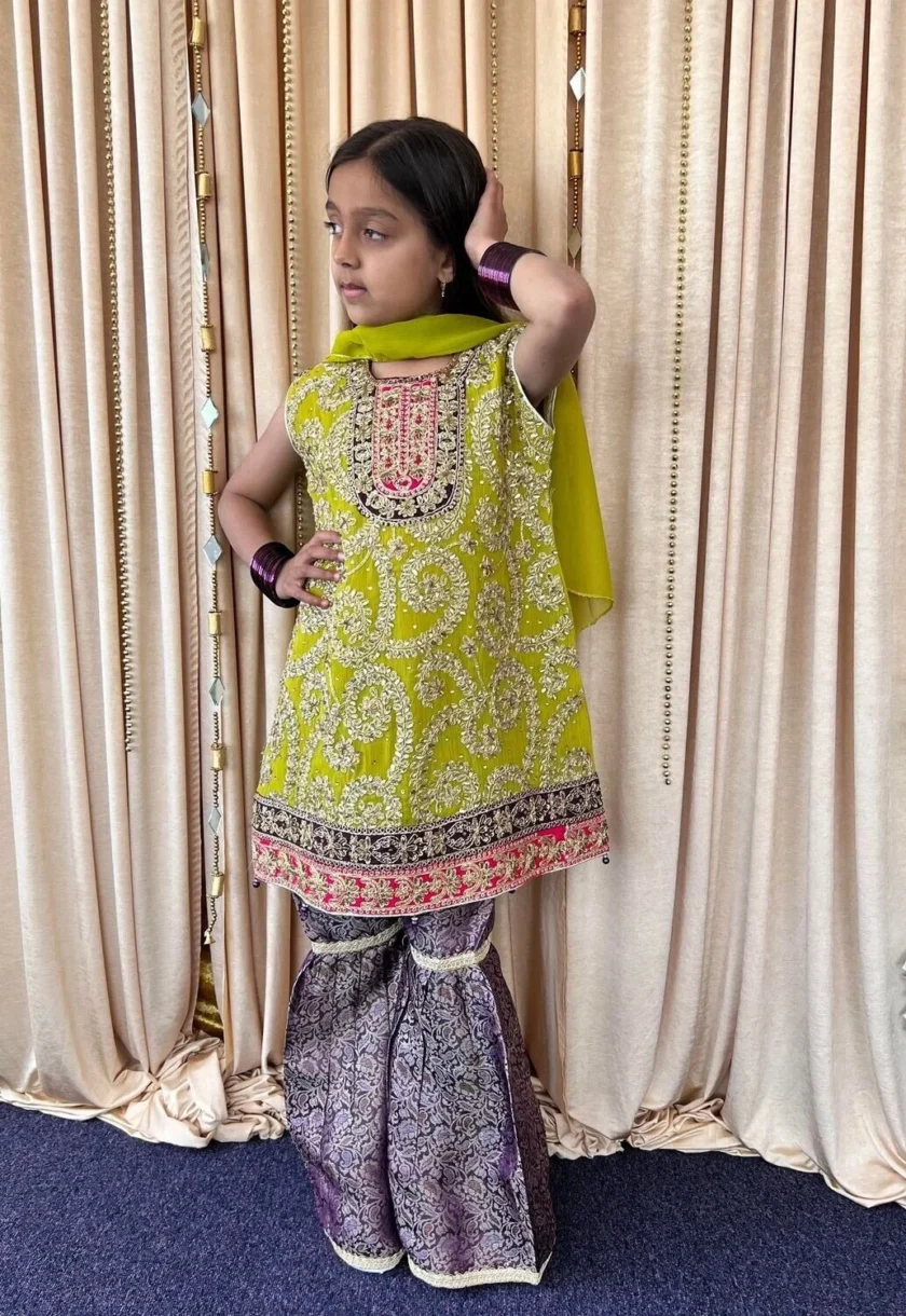 Gharara Groen Met Paars - Afbeelding 2