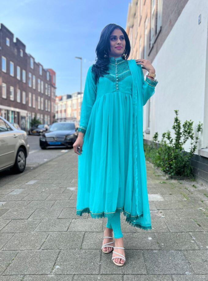 Chiffon maxi turquoise met dupatta