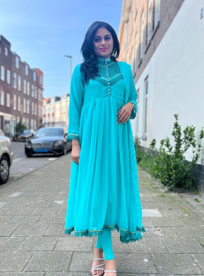 Chiffon maxi turquoise met dupatta