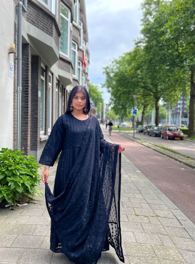 Alizeh chiffon maxi zwart volledig draadbewerkt