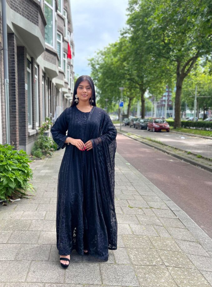 Alizeh chiffon maxi zwart volledig draadbewerkt