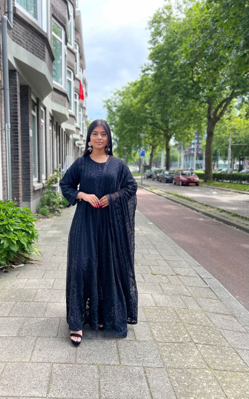 Alizeh chiffon maxi zwart volledig draadbewerkt - Afbeelding 2