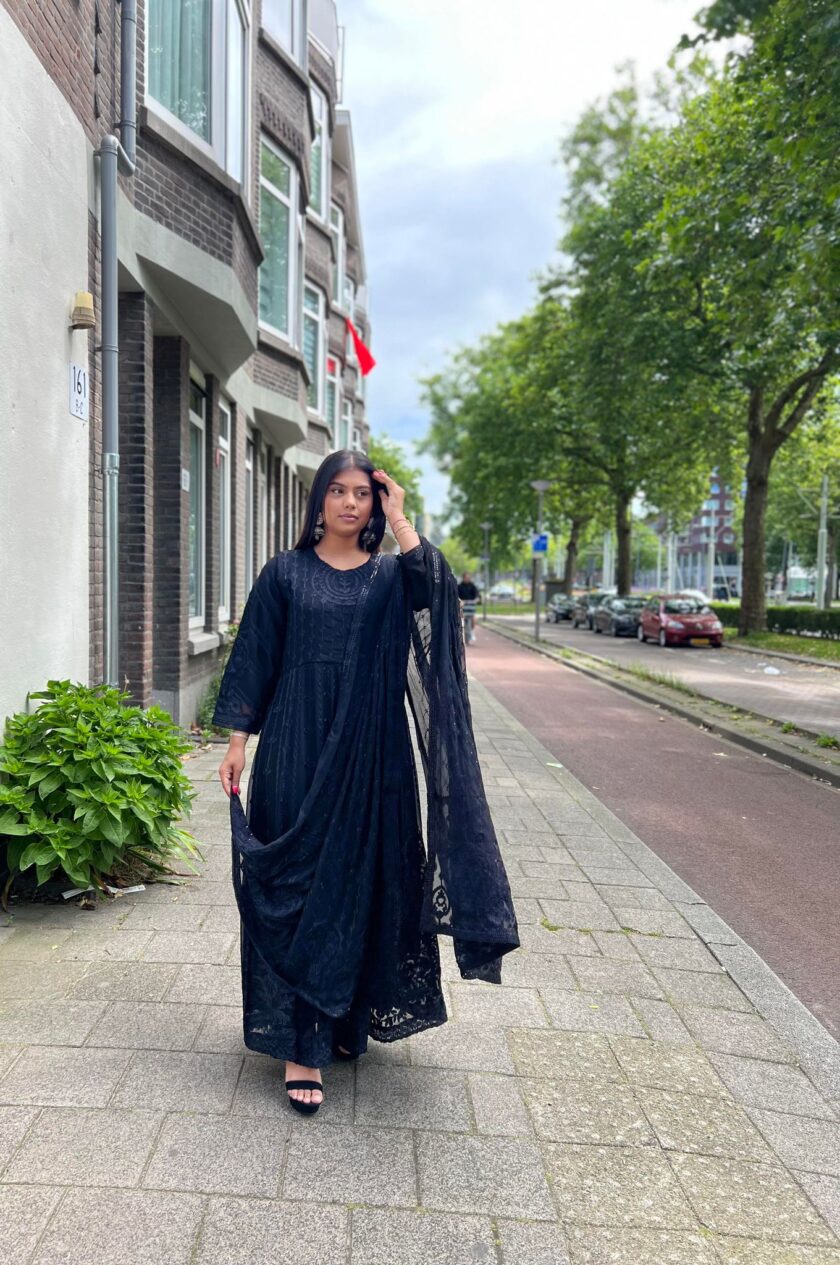 Alizeh chiffon maxi zwart volledig draadbewerkt - Afbeelding 7