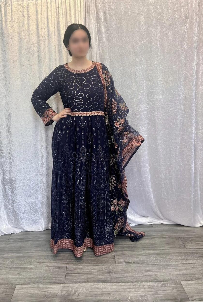 Alizeh maxi navy blue met bloemen dupatta - Afbeelding 2