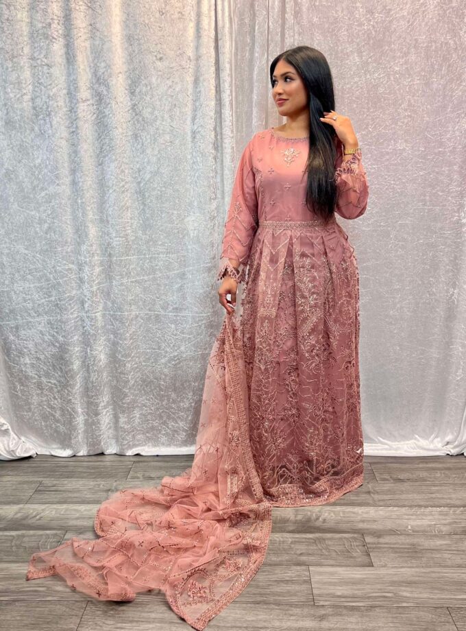 Alizeh maxi donkerroze met goudtinten