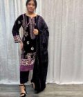 Velvet suit met velvet plachi shawl paars