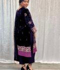 Velvet suit met velvet plachi shawl paars - Afbeelding 3