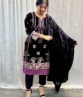 Velvet suit met velvet plachi shawl paars - Afbeelding 4