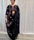 Velvet suit met velvet plachi shawl paars - Afbeelding 2