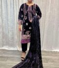 Velvet suit met velvet plachi shawl paars - Afbeelding 5