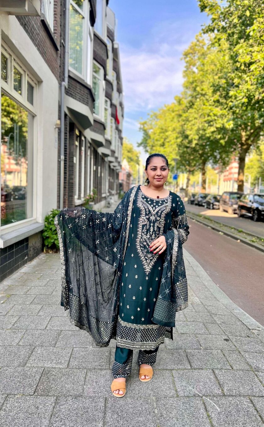 Asim Jofa chiffon suit donkergroen - Afbeelding 2