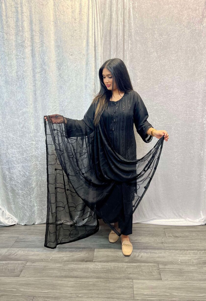 Chiffon suit zwart op zwart - Afbeelding 2