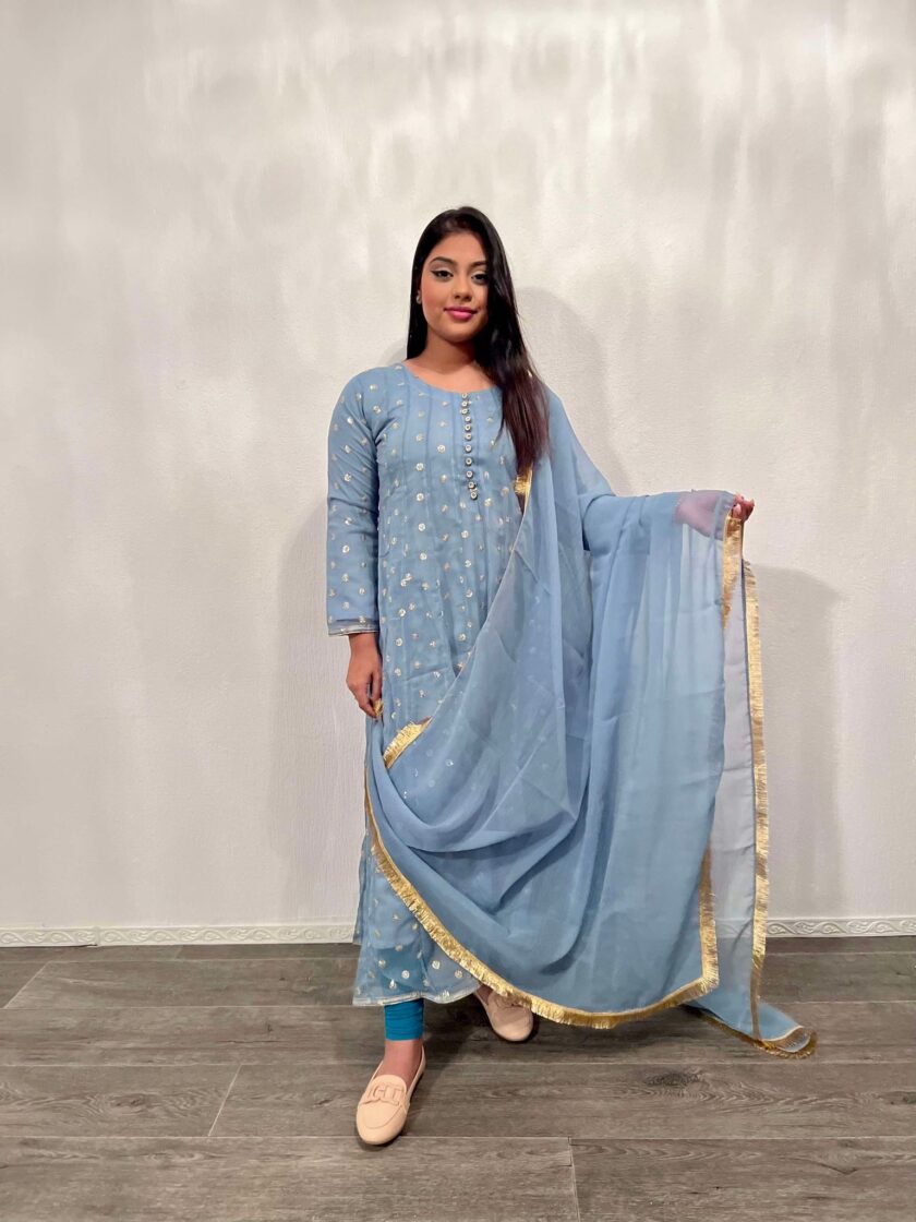 Chiffon maxi fancy grijsblauw - Afbeelding 4