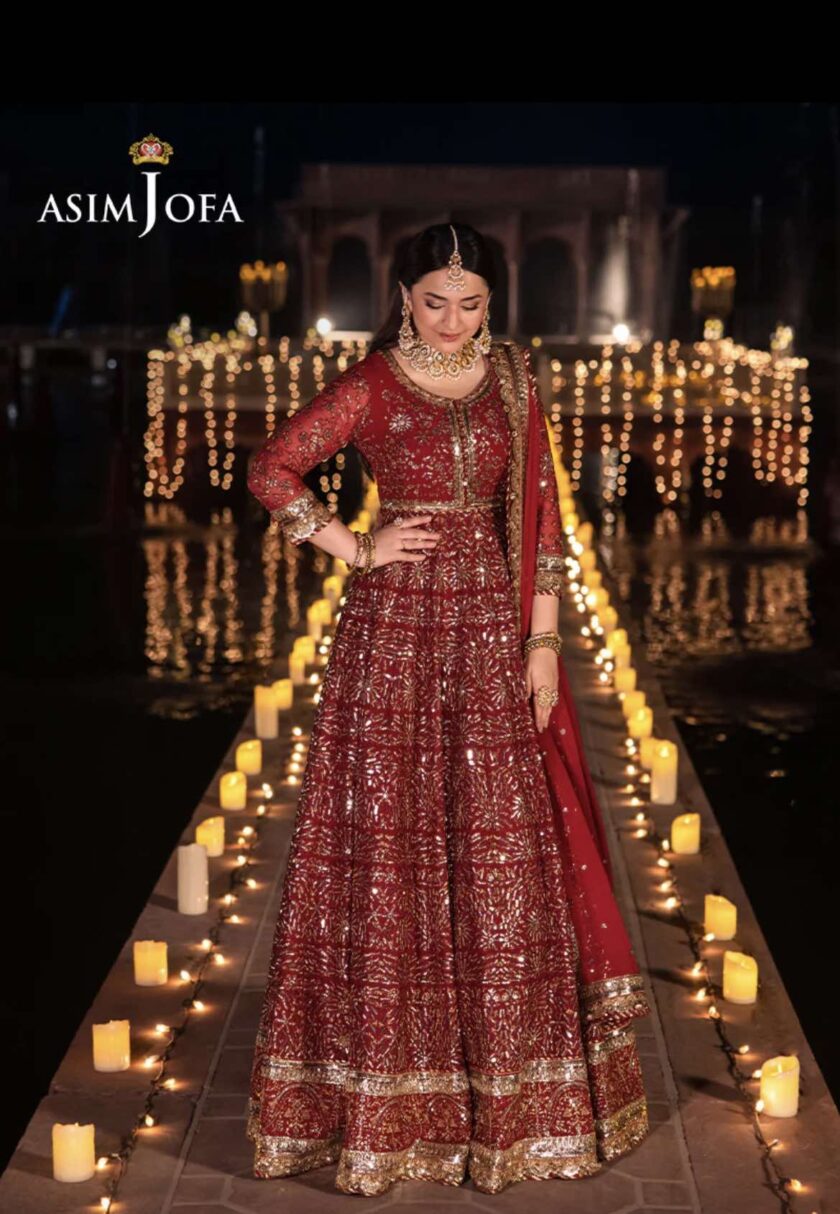 Asim Jofa maxi chiffon bordeaux met goud