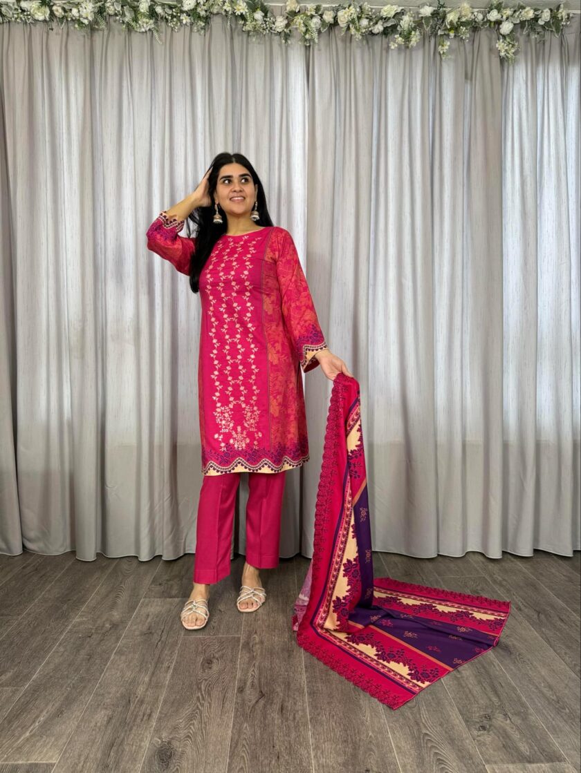 Linnen suit fuchsia