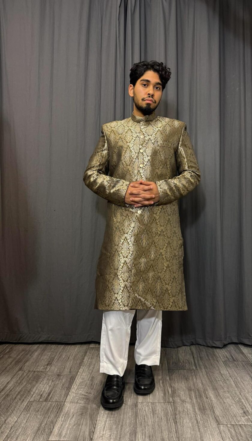 Sherwani banarsi goud artikel 9436 - Afbeelding 2