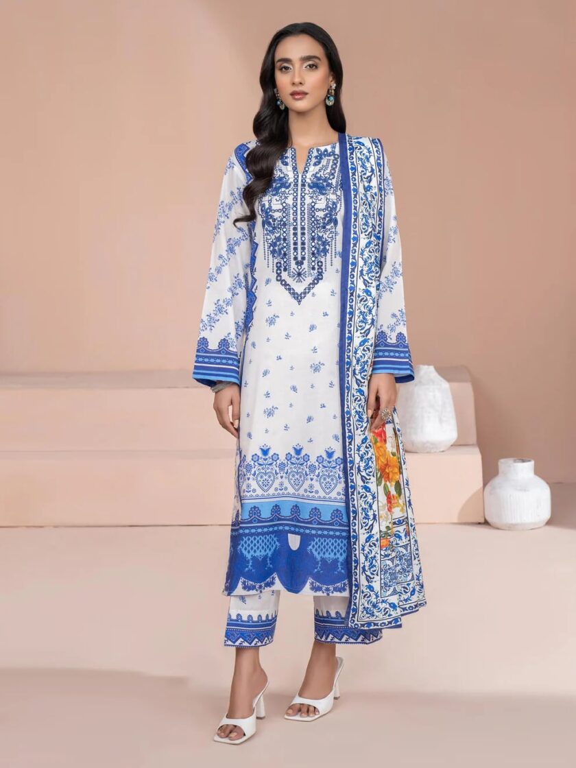 Limelight khaddar mirror suit blauw met wit - Afbeelding 3