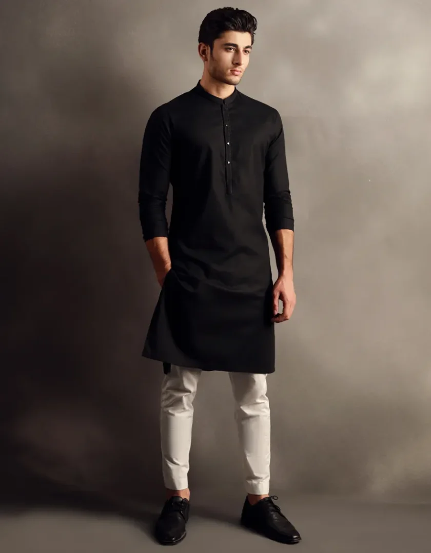 Junaid Jamshed kurta zwart maat S M L en XL artikel 9353 - Afbeelding 2