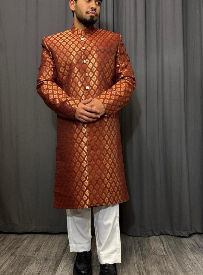 Sherwani banarsi bordeauxrood artikel 9548