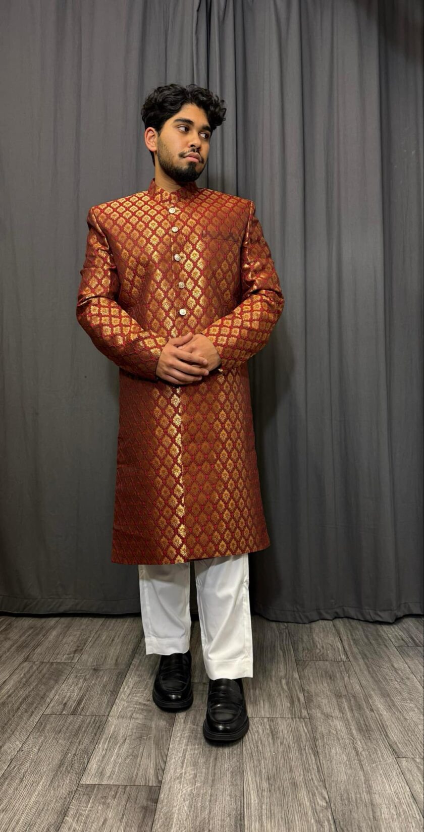 Sherwani banarsi bordeauxrood artikel 9548 - Afbeelding 3