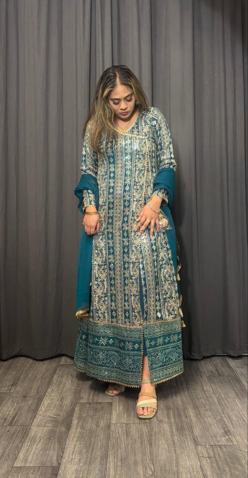 Fancy maxi met chiffon dupatta zwart met goud / groen met goud - Afbeelding 3