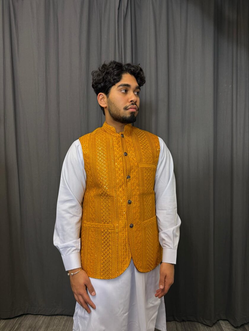 Waistcoat mosterdkleur artikel 9468 - Afbeelding 2