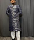 Sherwani banarsi blauw met goud artikel 9445 - Afbeelding 3