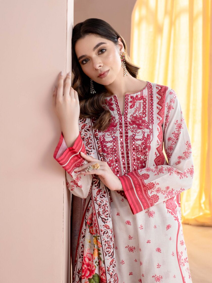 Limelight khaddar mirror suit rood met wit - Afbeelding 3