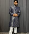 Sherwani banarsi blauw met goud artikel 9445