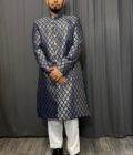 Sherwani banarsi blauw met goud artikel 9445 - Afbeelding 2
