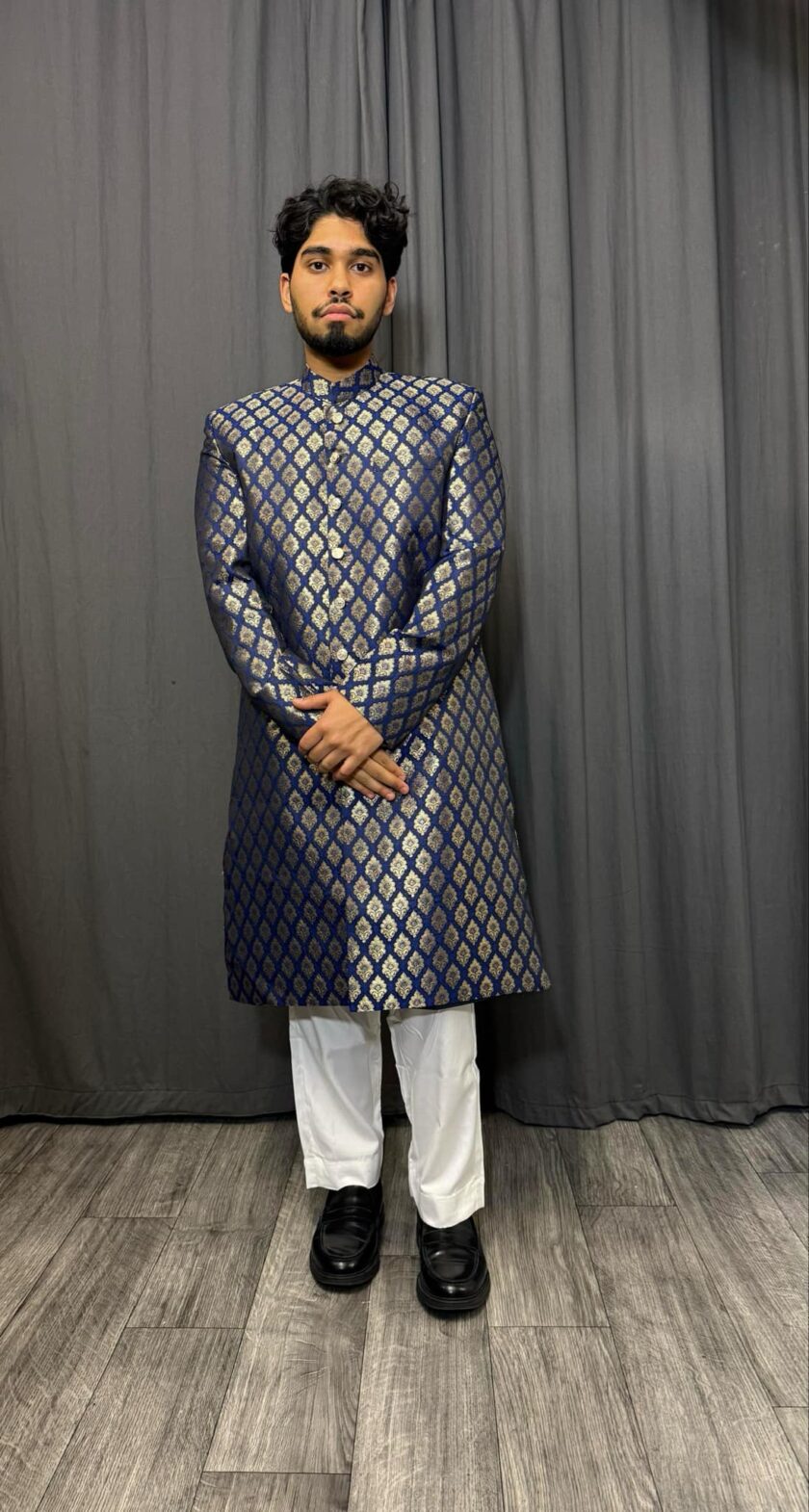 Sherwani banarsi blauw met goud artikel 9445 - Afbeelding 2