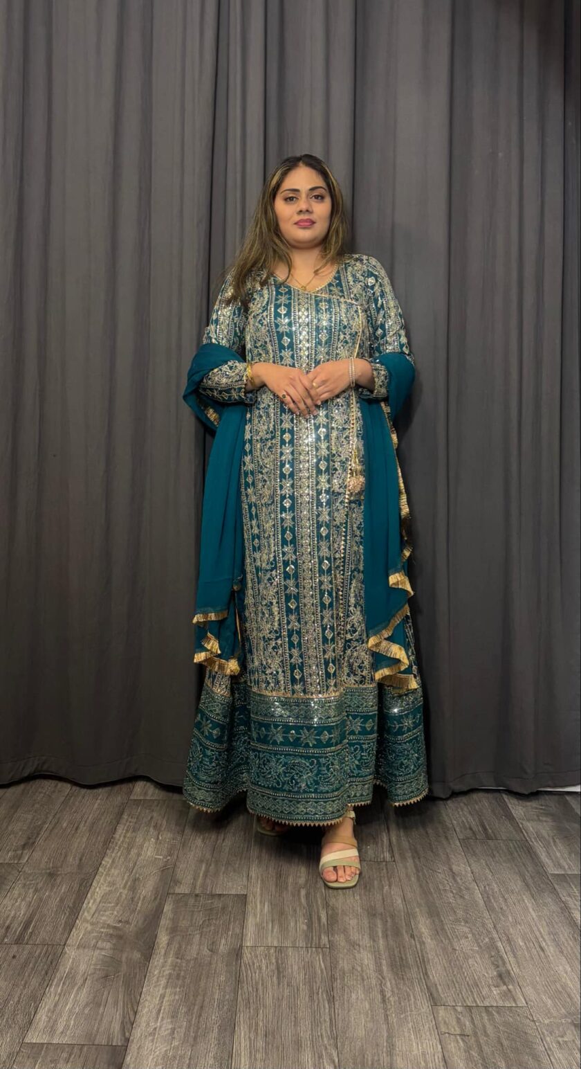 Fancy maxi met chiffon dupatta zwart met goud / groen met goud