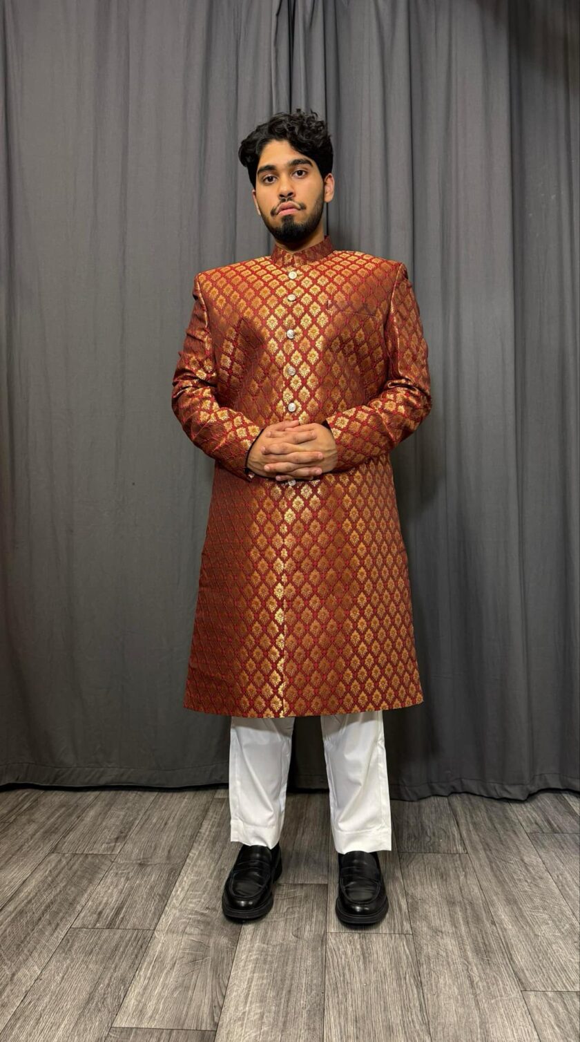 Sherwani banarsi bordeauxrood artikel 9548