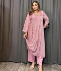 Chiffon suit oud roze volledig draadbewerking - Afbeelding 2