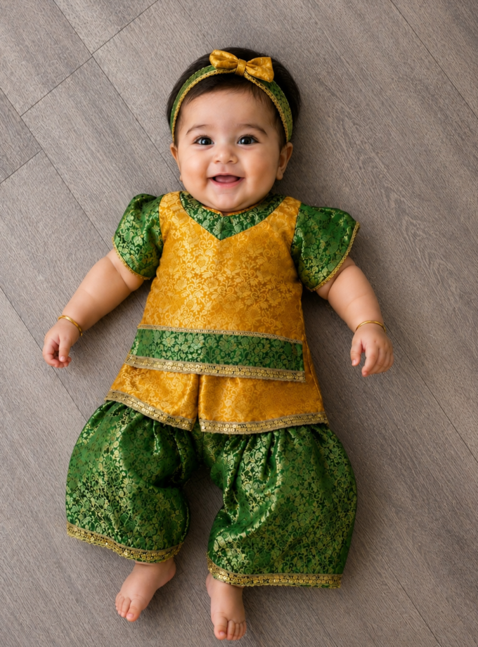 Baby sharara groen met geel maat 62/68 74/80 110/116 en 122