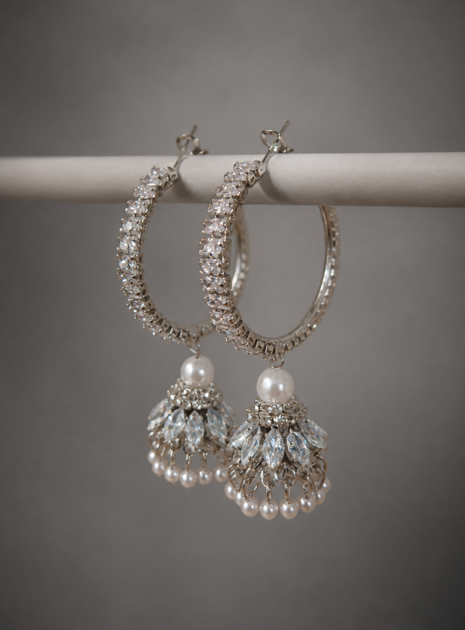 Oorbellen zilver met wit 01633