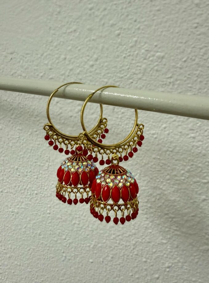 Oorbellen rood met goud 01644