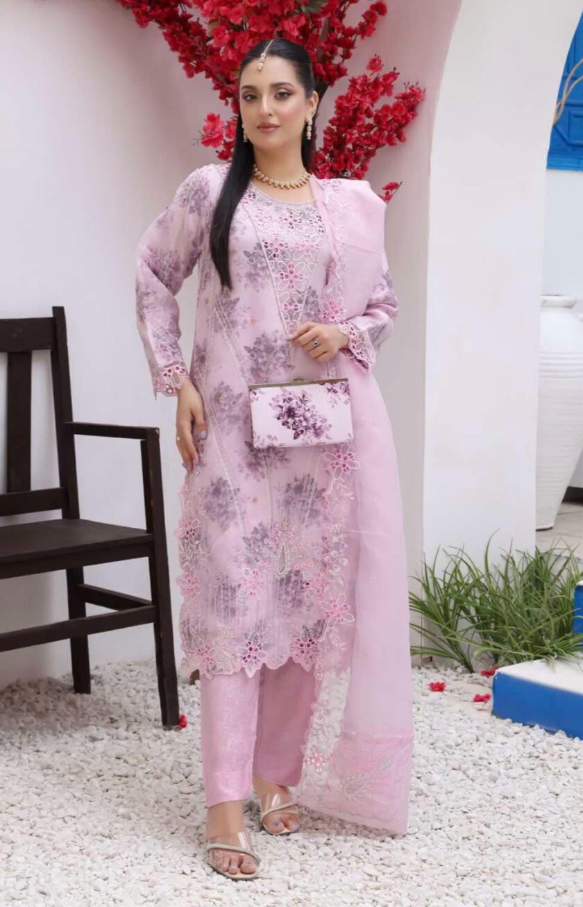 Bint e Noor organza suit roze - Afbeelding 2