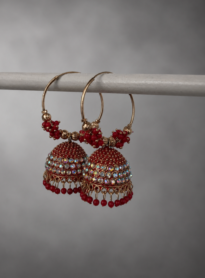 Oorbellen goud met rood 01630