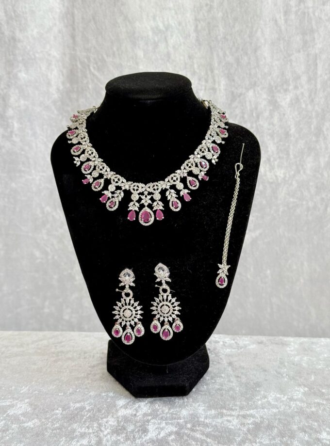 Sieradenset bordeaux op zilver 01546