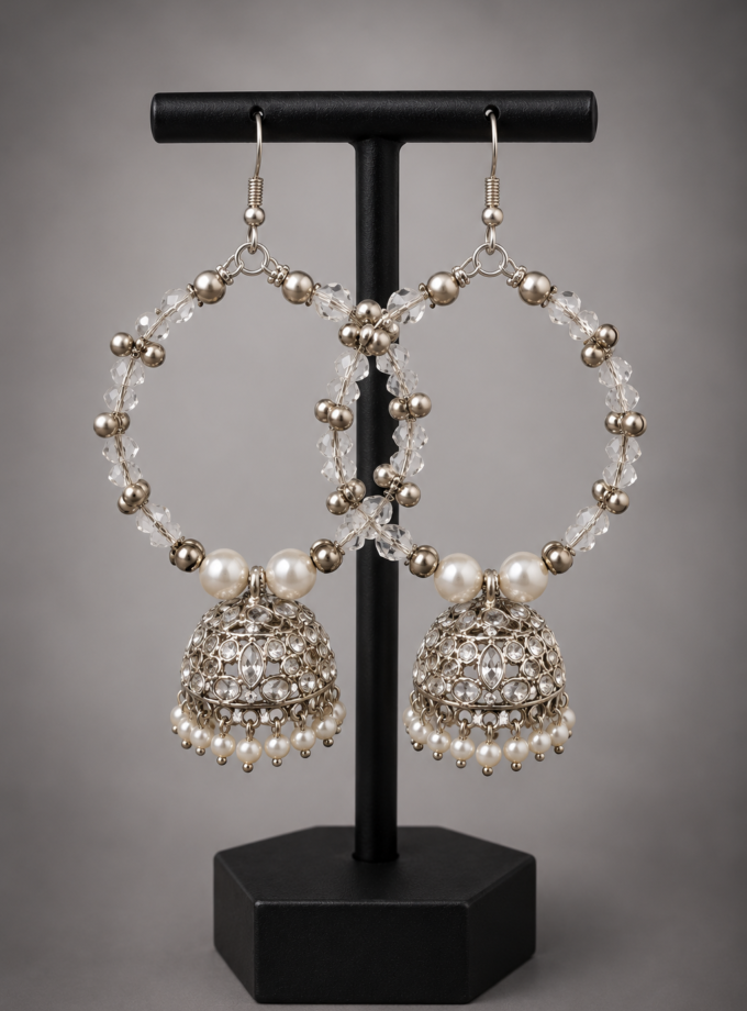 Oorbellen wit met zilver 01647