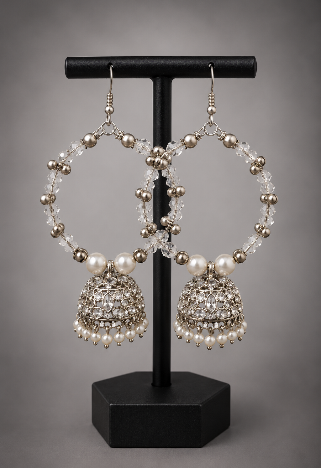 Oorbellen wit met zilver 01647